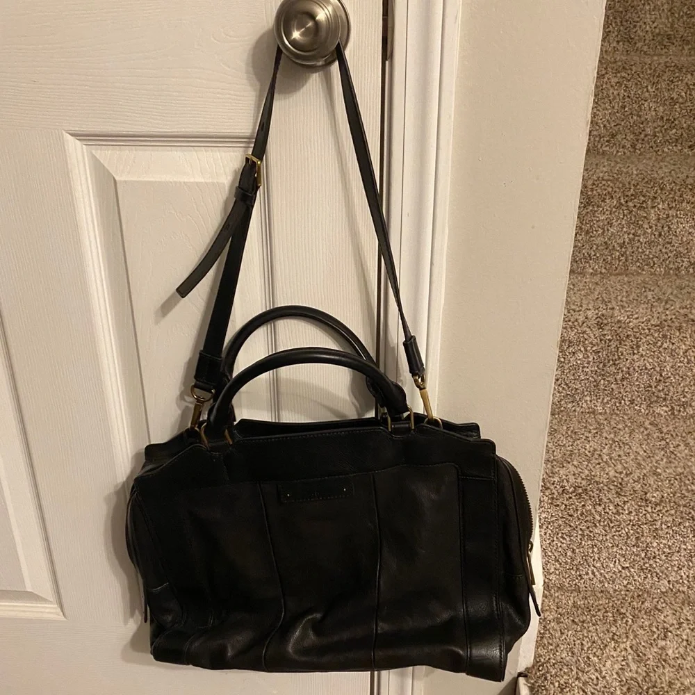 Fossil Black Leather Convertible Satchel Laptop Bag